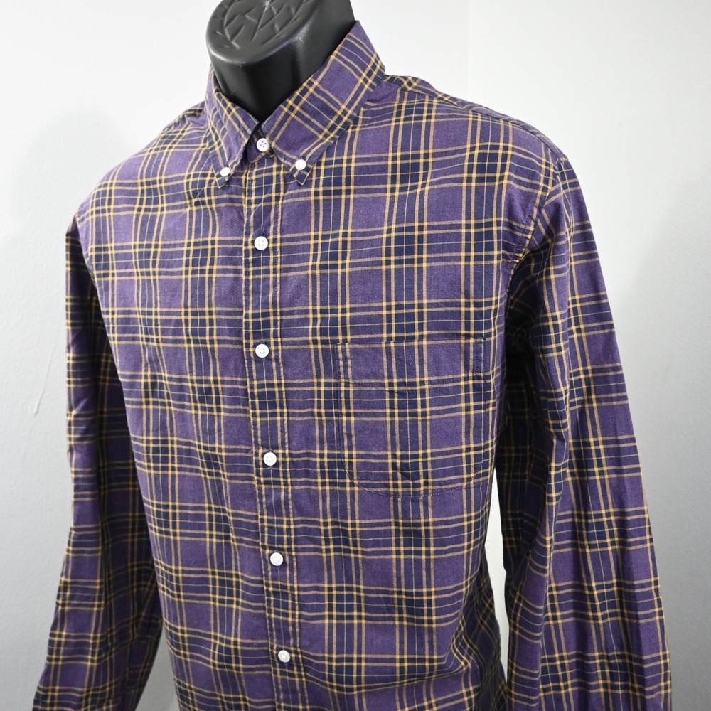 J.Crew Button Down Mens L Slim Purple Plaid Long Sleeve Pocket Cotton